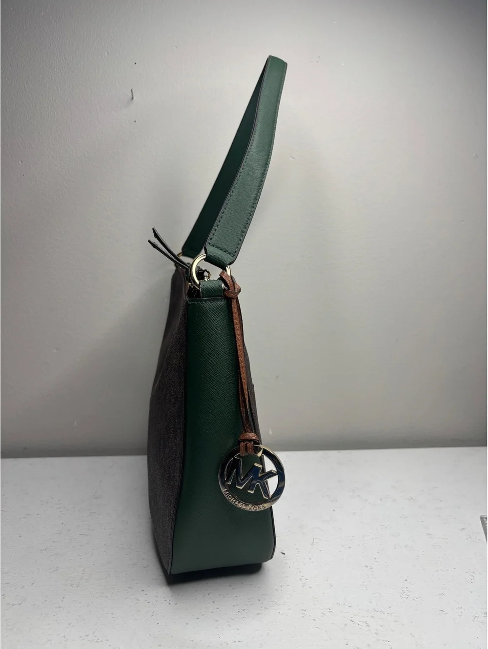 Michael Kros Signature Logo Hobo Bag Green & Brown